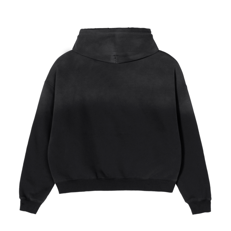 Black Sunfade — Frayed Fleece Hoodie — detail view 2 | Tribe of Alchemists